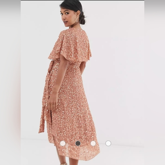 ASOS Design Copper Scatter Sequin Dress Cape Back High Low Hem Size 6 - Picture 2 of 16